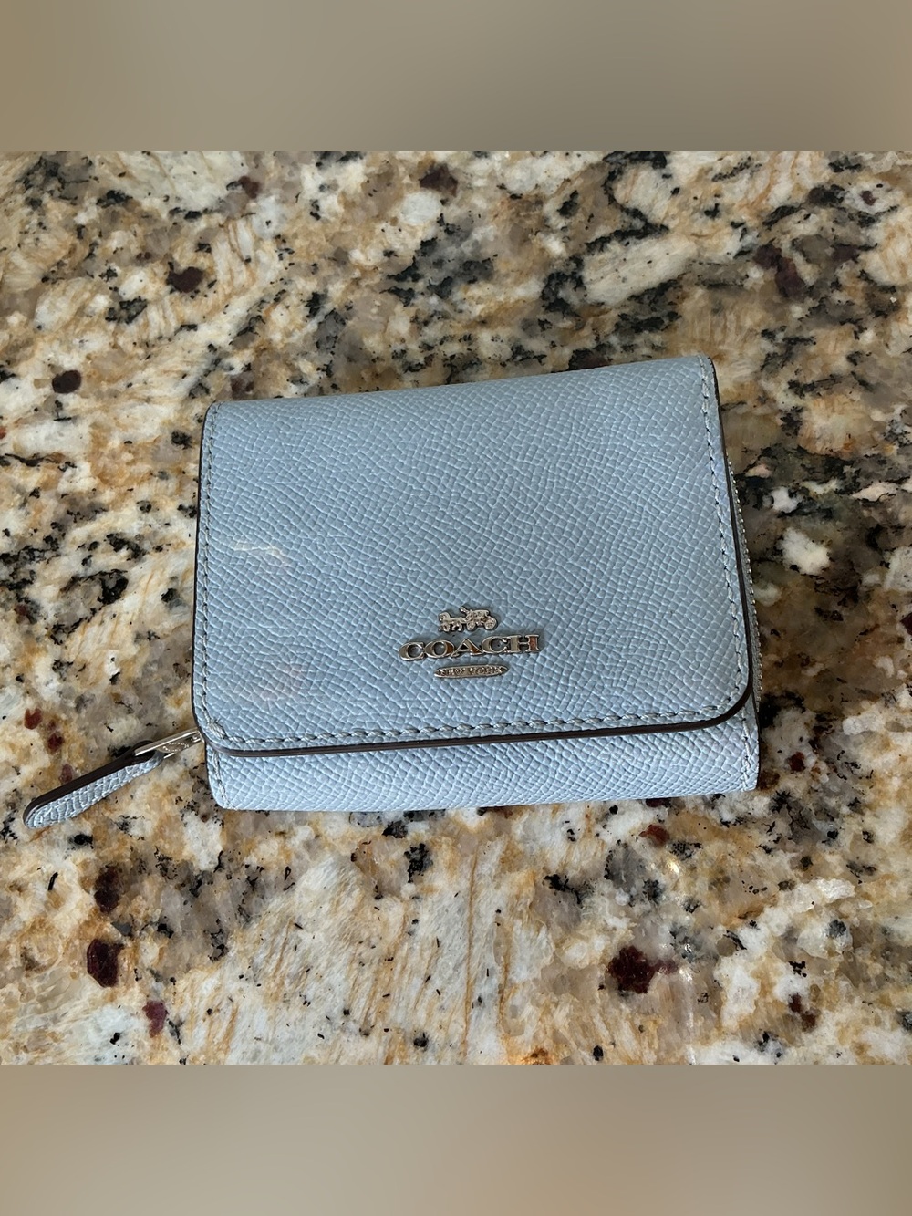 SOLD-Coach Light Blue Leather Compact Wallet